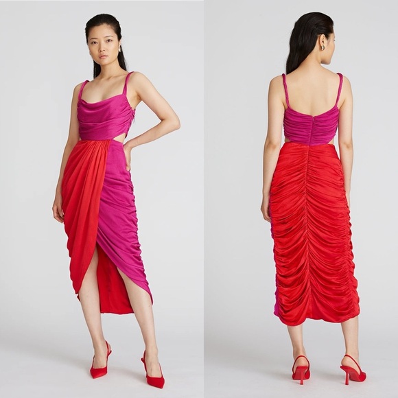 Amur 4 Persey Twist Strap Dress Raspberry Sorbet Red Purple Cowl Neck Ruched - Picture 1 of 7